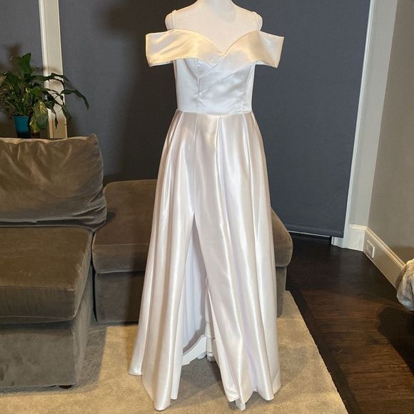 Women’s Beautiful White Off the Shoulder Party Wedding Dress Corset Back Size 10 - Picture 8 of 12